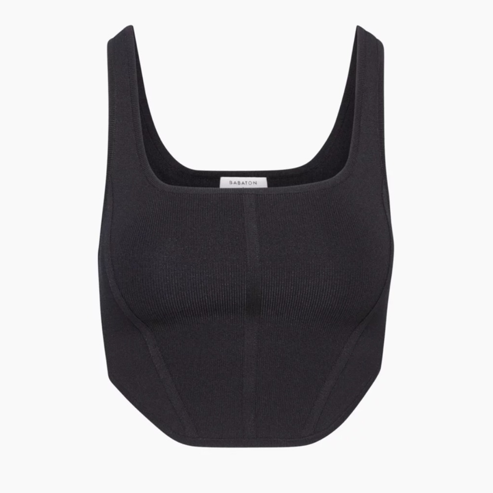 Aritzia Babaton Sculpt Knit Square-neck Bustier Tank (Size Small, Black)